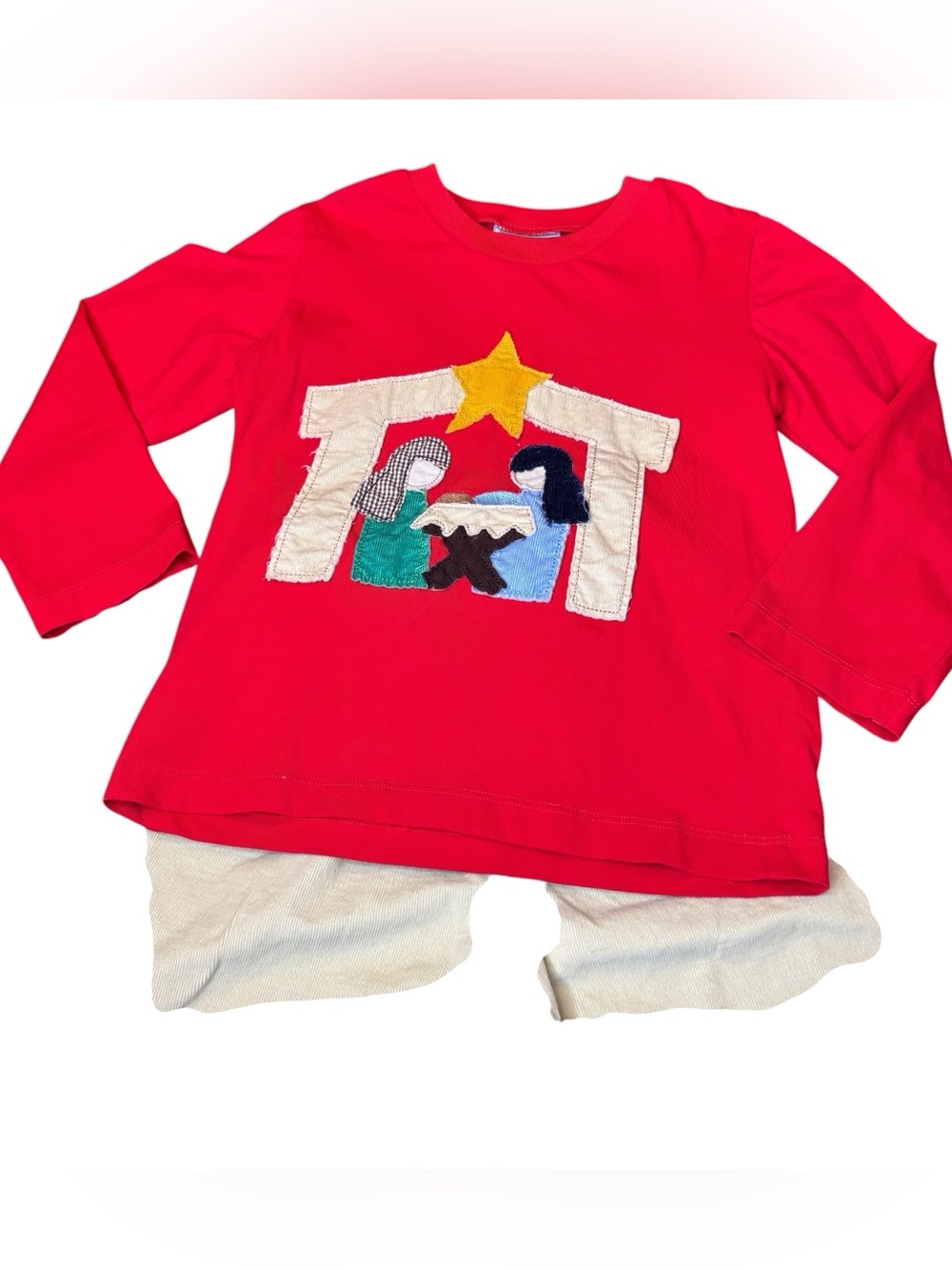 Christmas Shirt Pants Set Little Boy 4 Manger Star Bethlehem Holiday Cotton